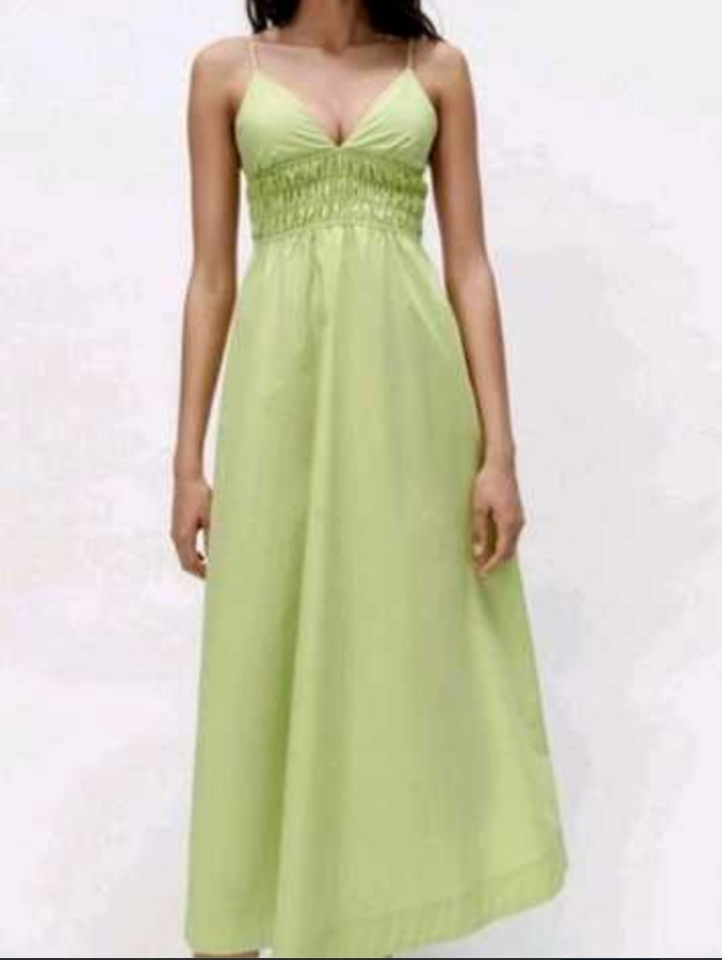 Zara Smocked Waist Poplin Sundress Midi Maxi Dress Lime Green Xs